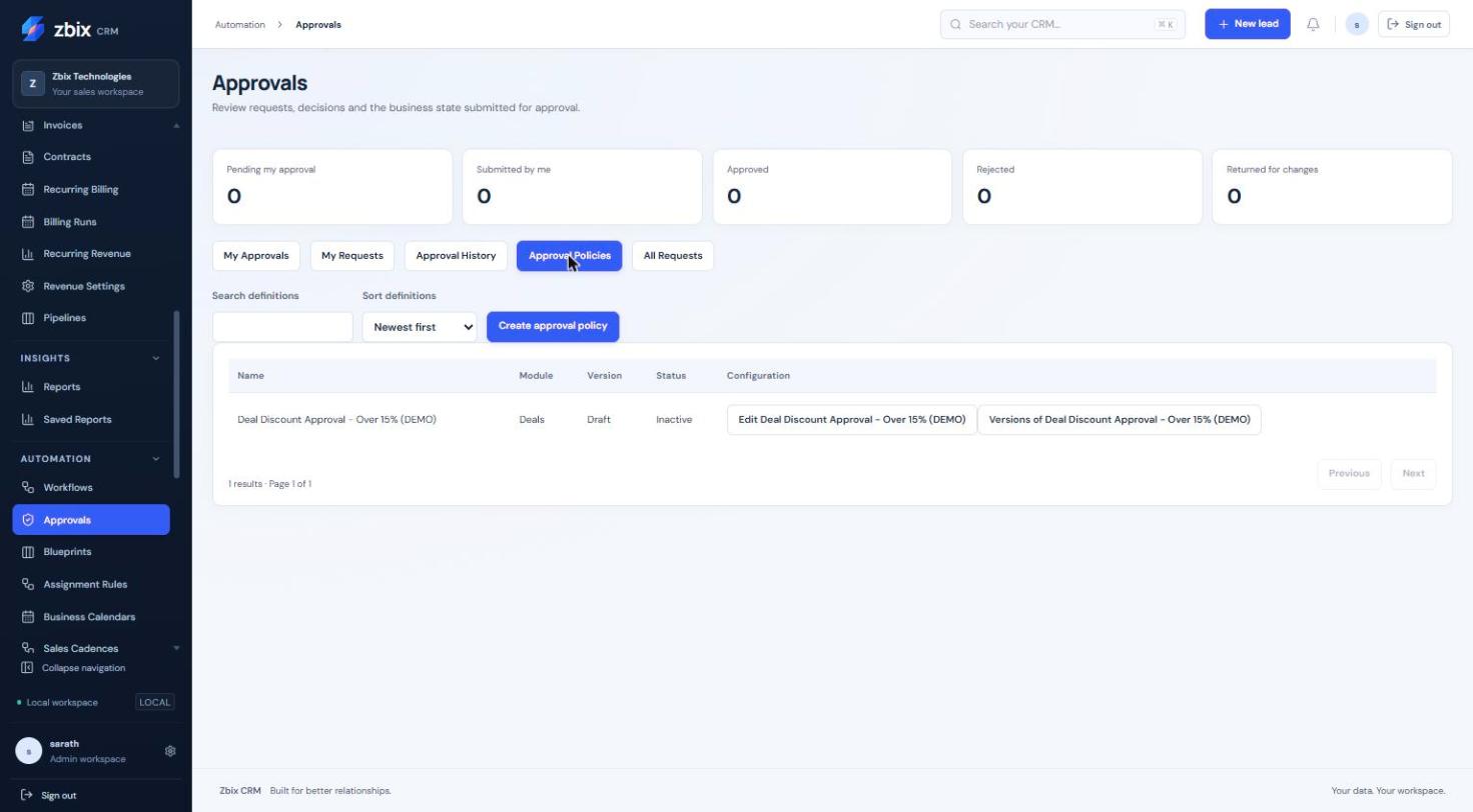 Approval Policies tab