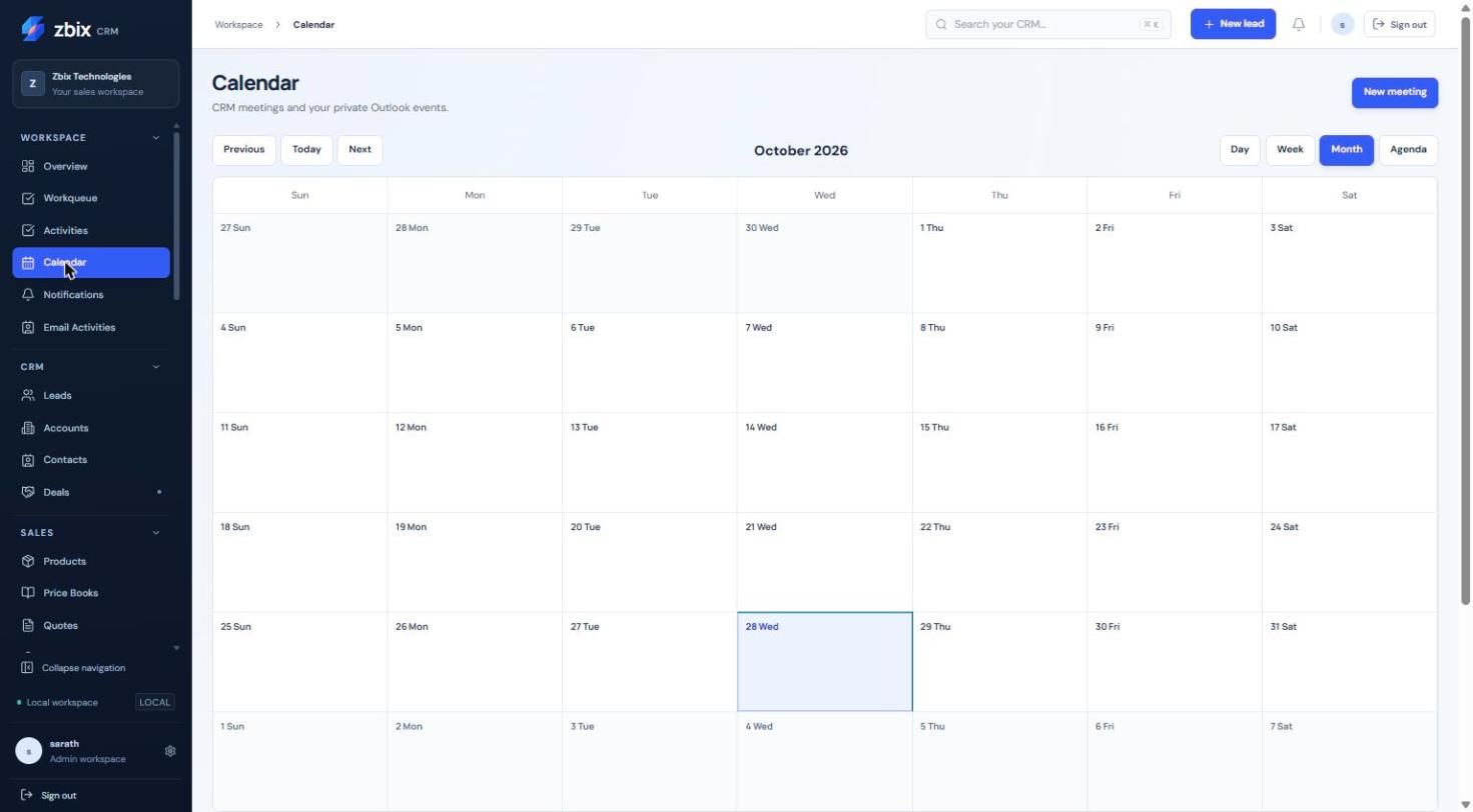 Month view calendar