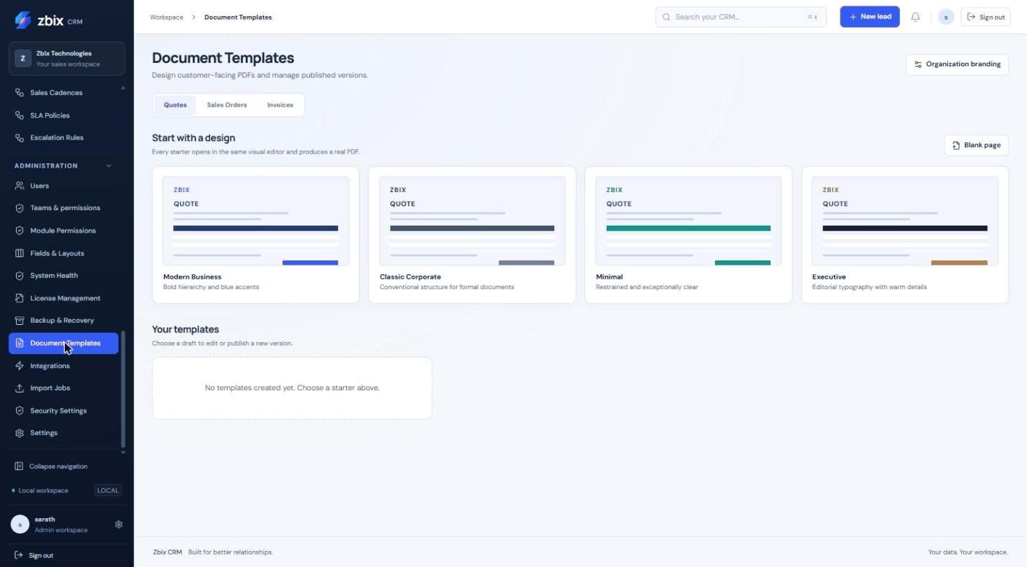 Document template gallery