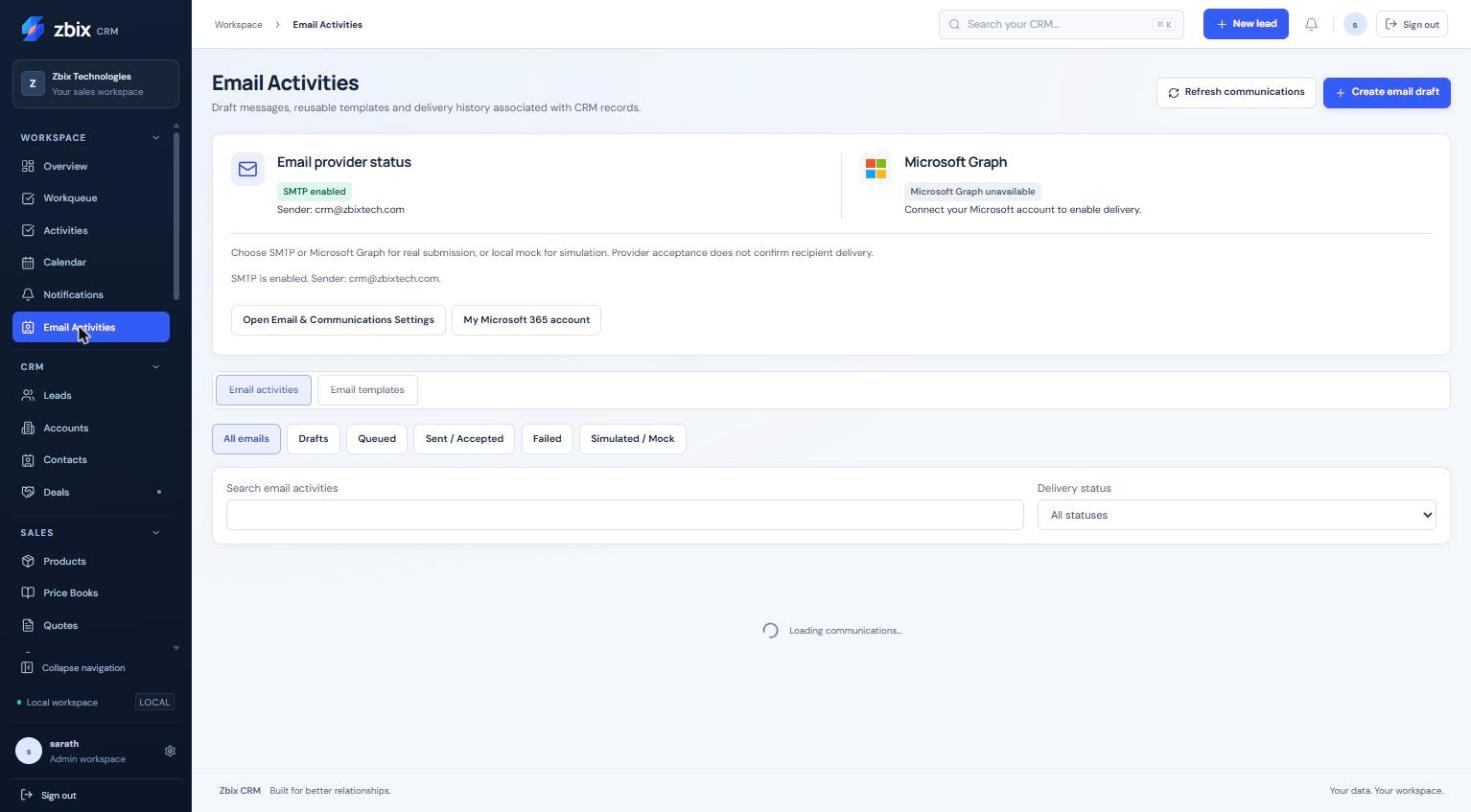 Email activities & provider status