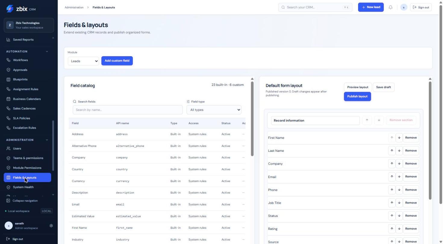 Field catalog & form layout editor