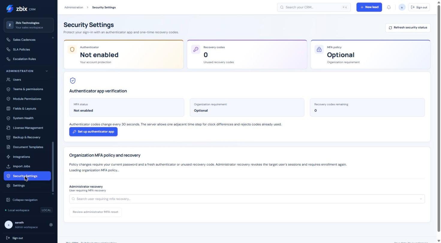 Security settings (MFA)